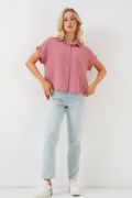 Oversize Kısa Kol Gömlek 20322 - Pembe resmi
